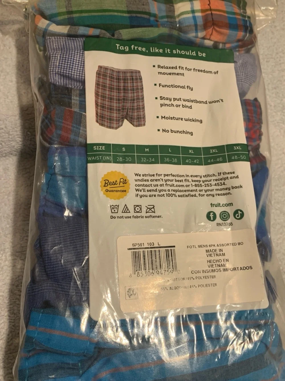 Fruit of the Loom Boys' Blue & Green Plaid and Striped Boxer Briefs - 6 Pack